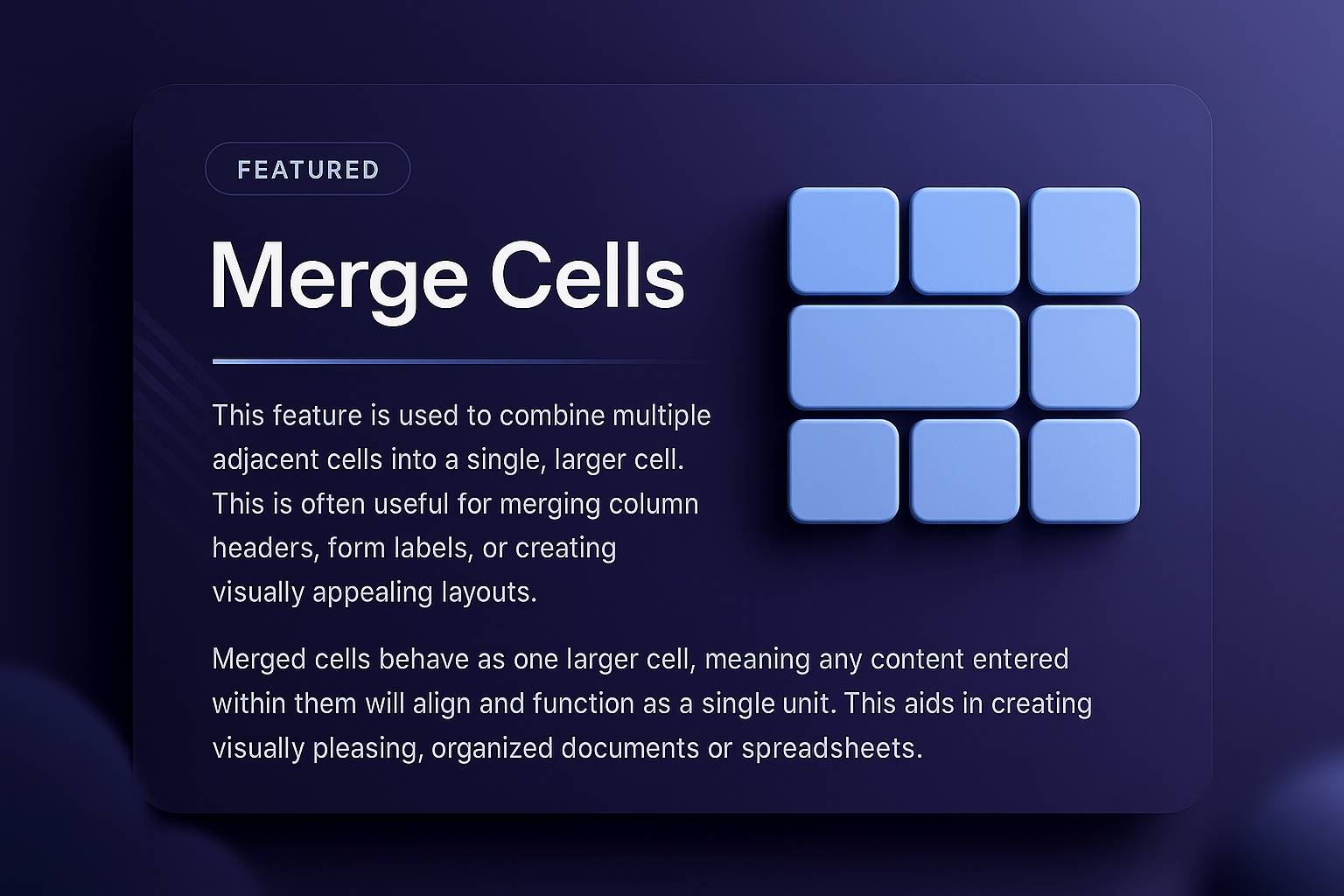Merge Cells Feature with 3D Illustration for Web Page Design