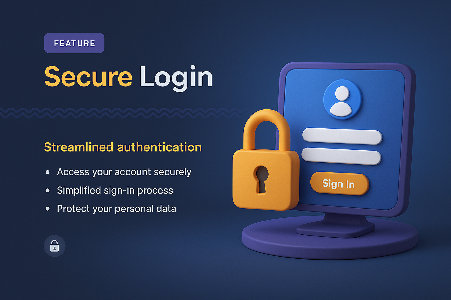 3D Illustration of Secure Login Feature for Landing Page