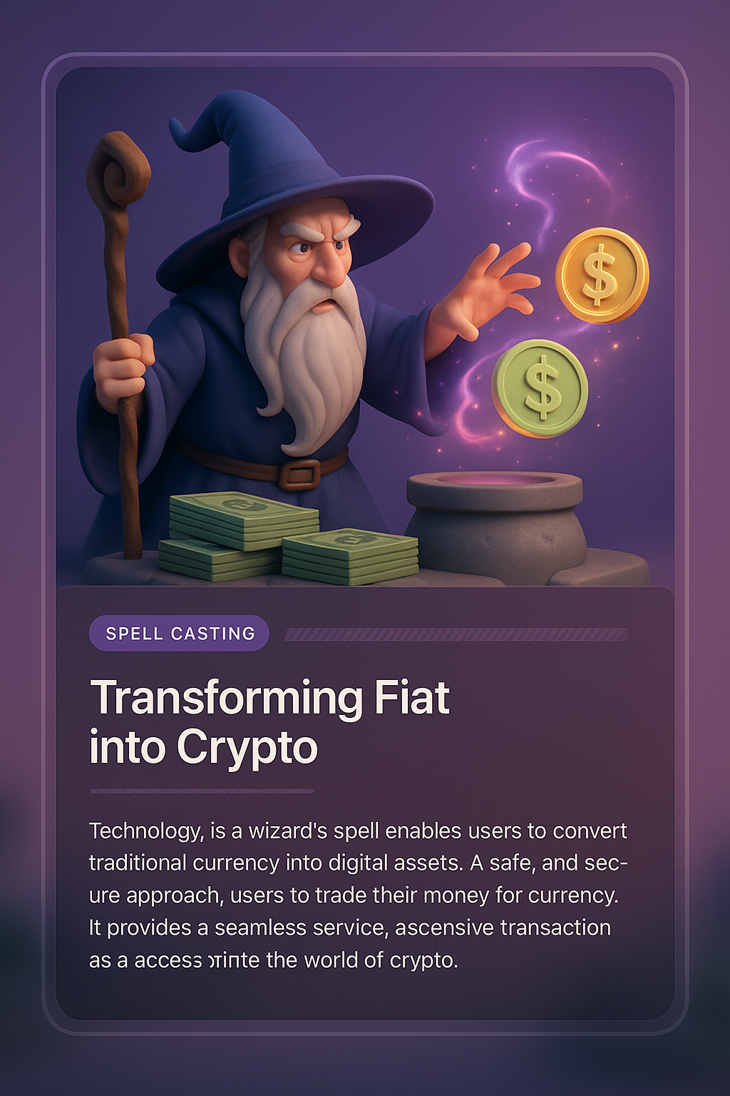 Wizard Transforming Fiat Currency into Cryptocurrency