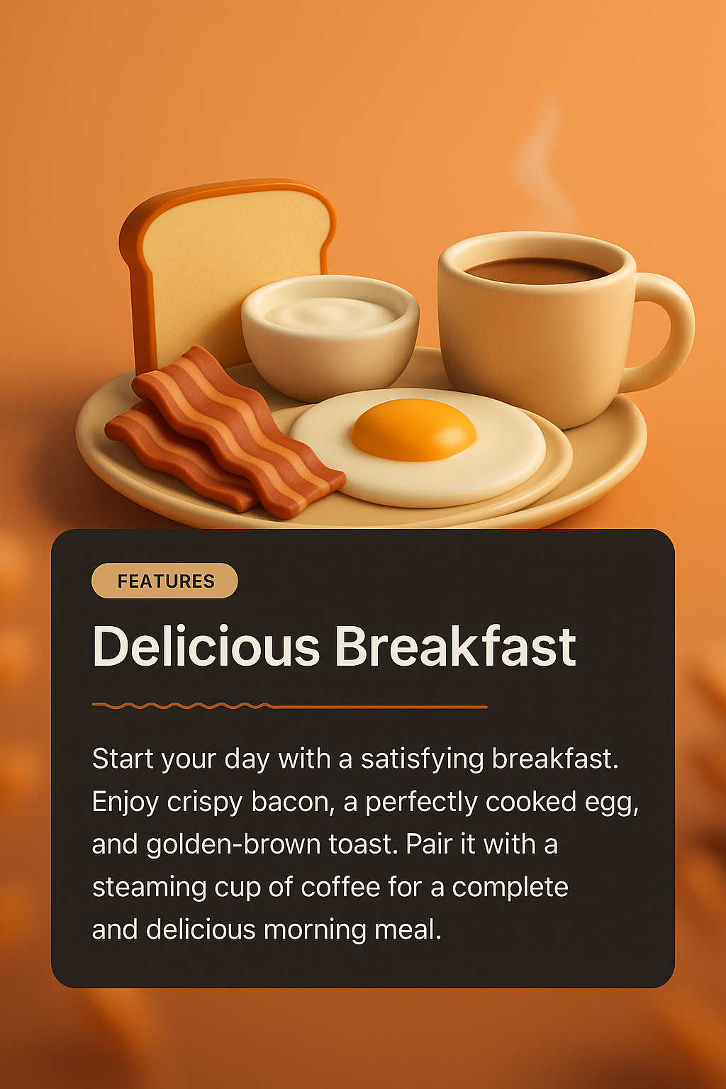 Delicious 3D Breakfast Illustration with Features Description