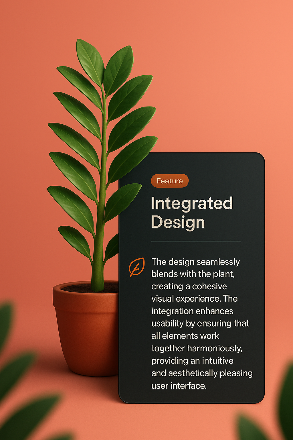Integrated 3D Design Featuring a Plant and Contextual Elements