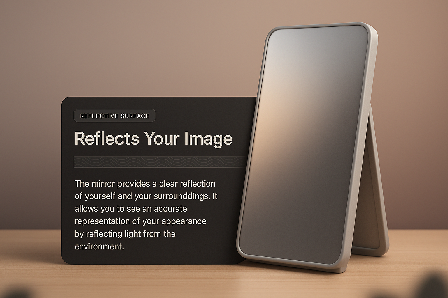 3D Mirror Illustration with Feature Description Block