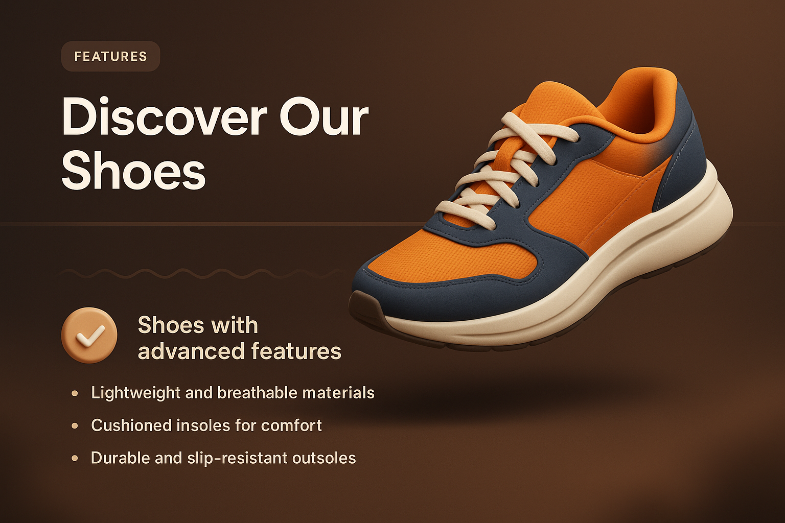 3D Shoe Landing Page with Features and Design Elements