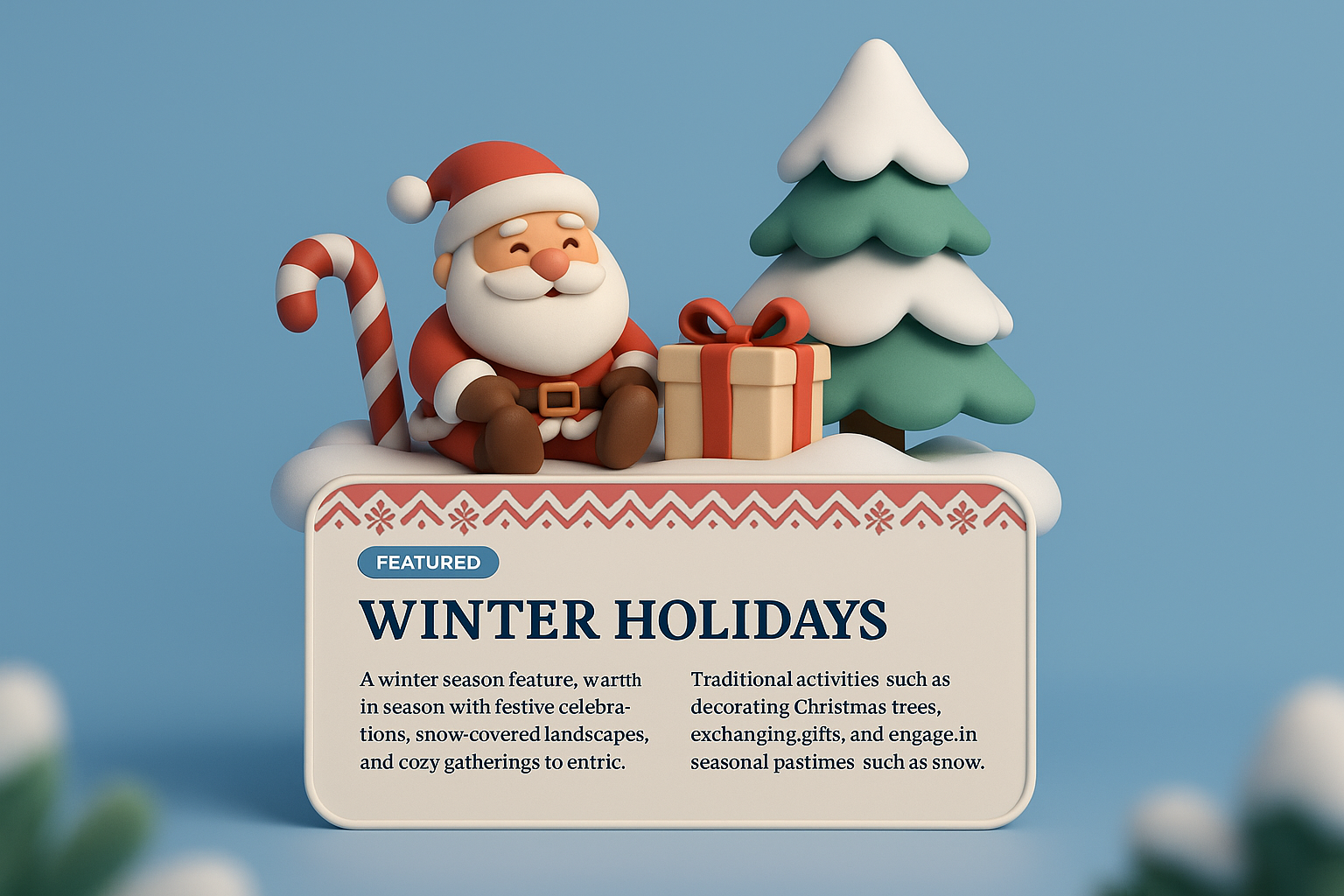 Charming 3D Illustration of Winter Holidays with Santa