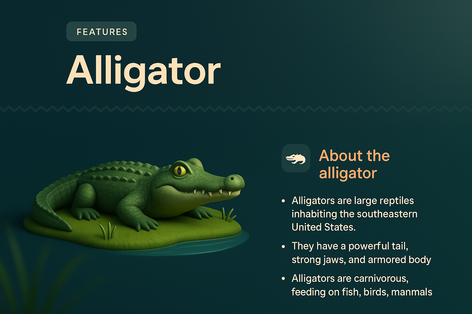 Engaging Alligator Landing Page Design with 3D Illustration