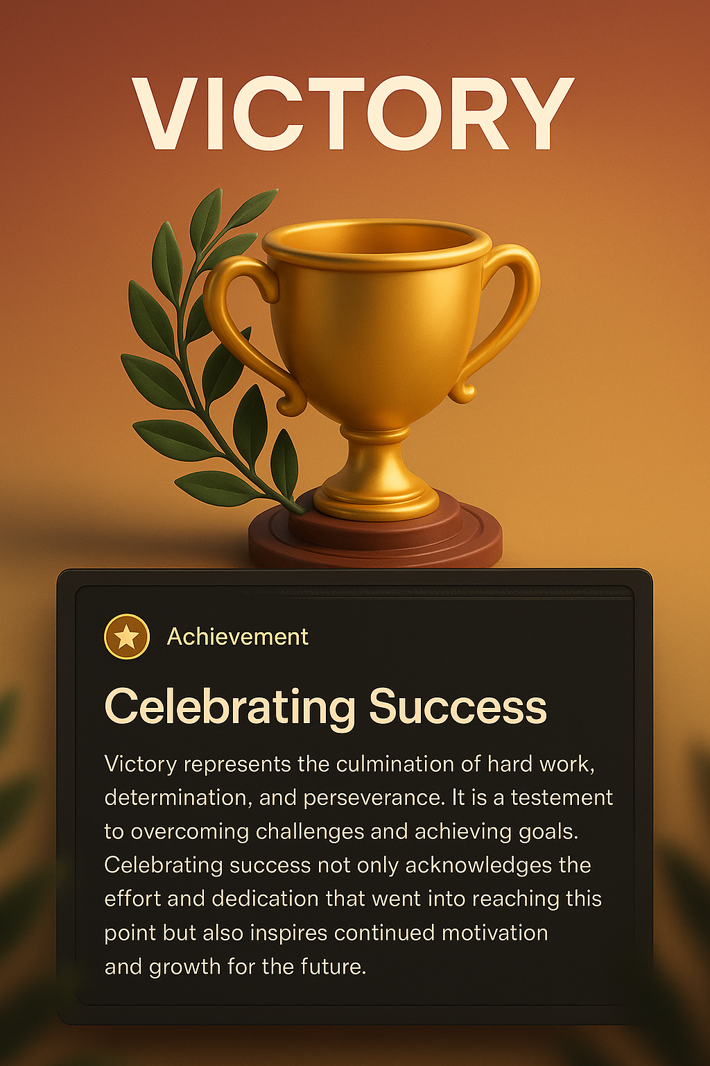 3D Illustration of Victory Trophy with Engaging Text Block