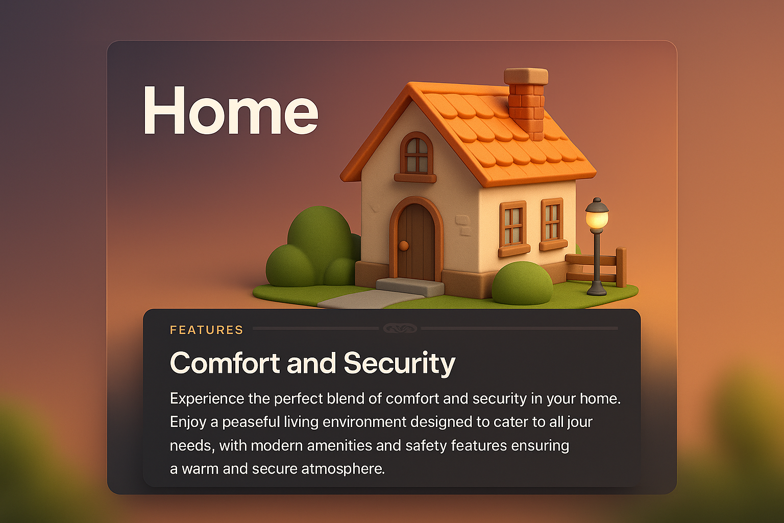 3D Home Interface Design with Features Overview