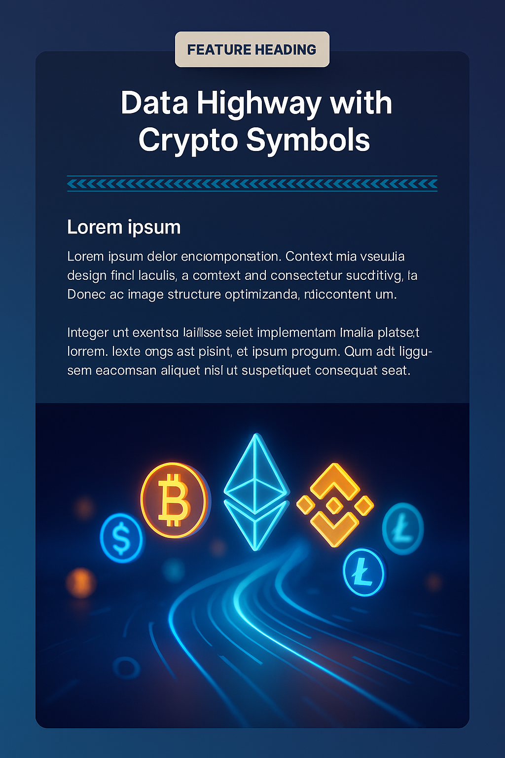 Dynamic Data Highway Featuring Glowing Crypto Symbols