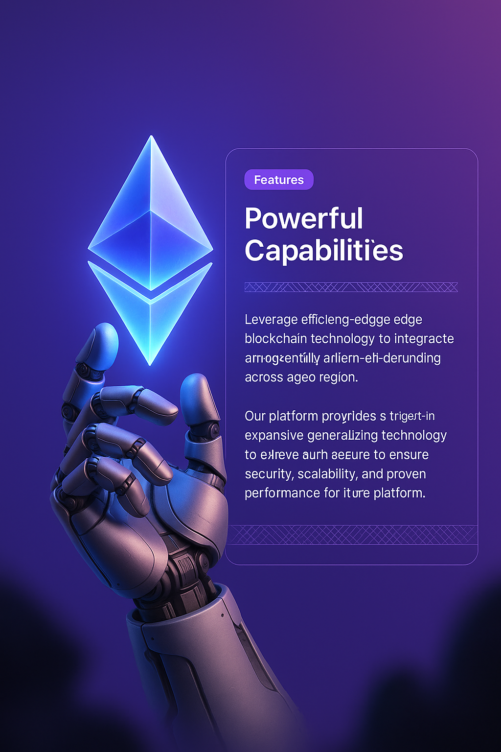 Robotic Hand Grasping a Glowing Ethereum Crystal