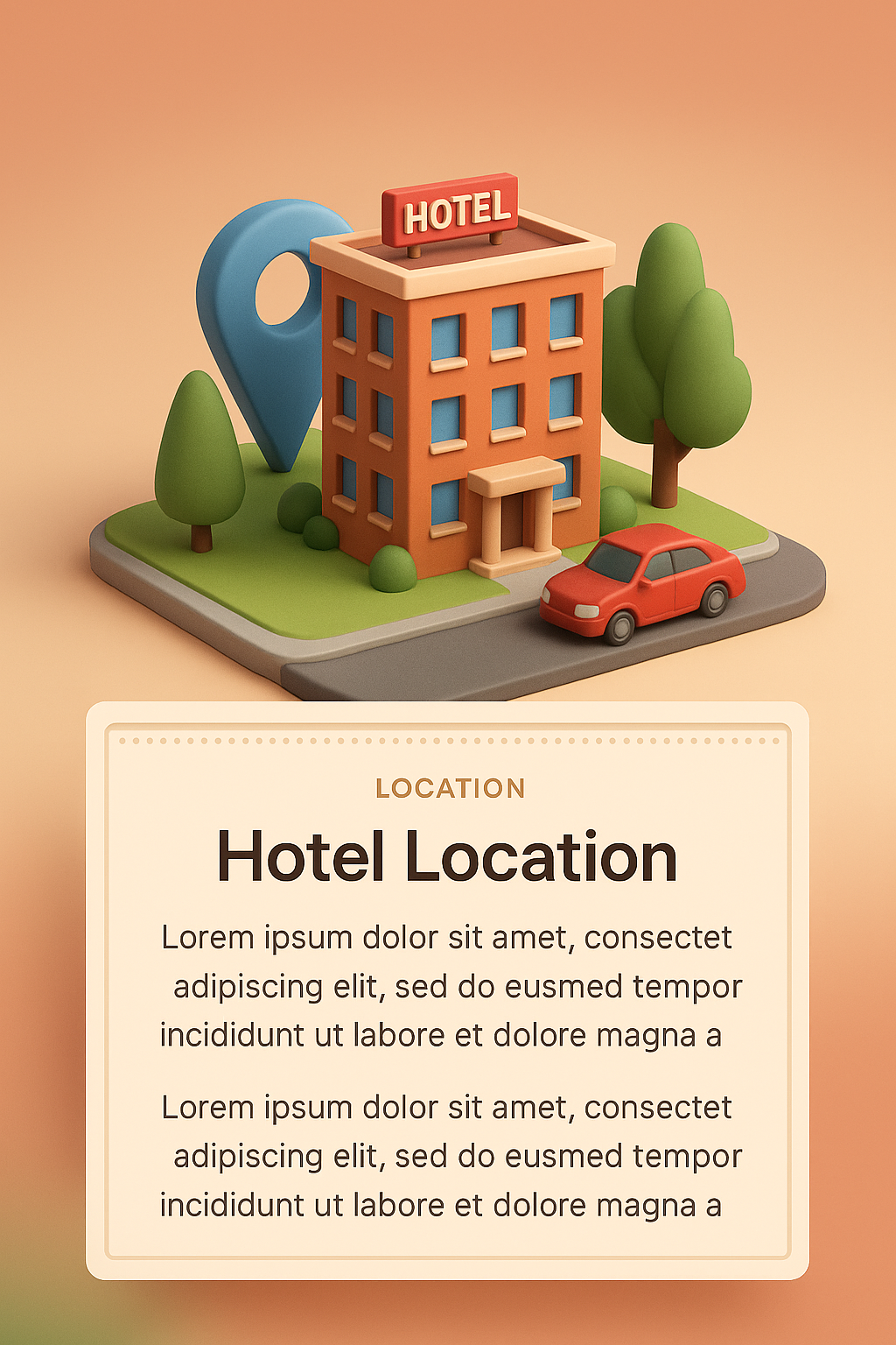 3D Illustration of Hotel Location with Modern Design Elements