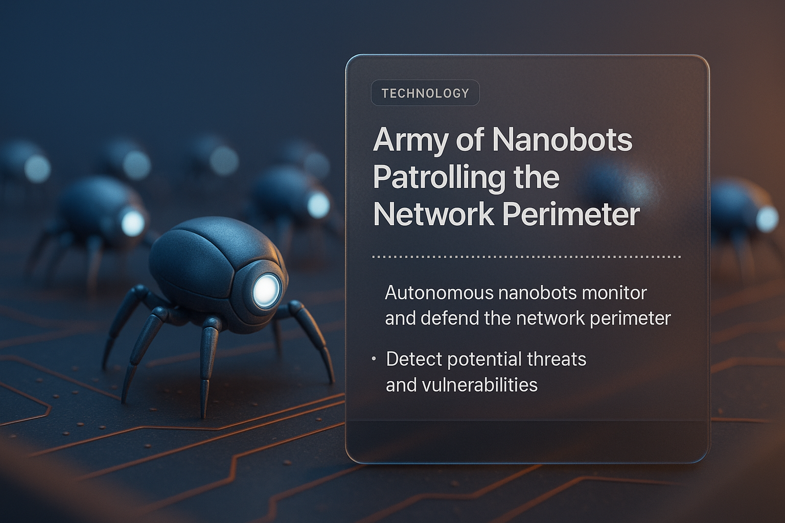 3D Illustration of Nanobots Defending Network Perimeter