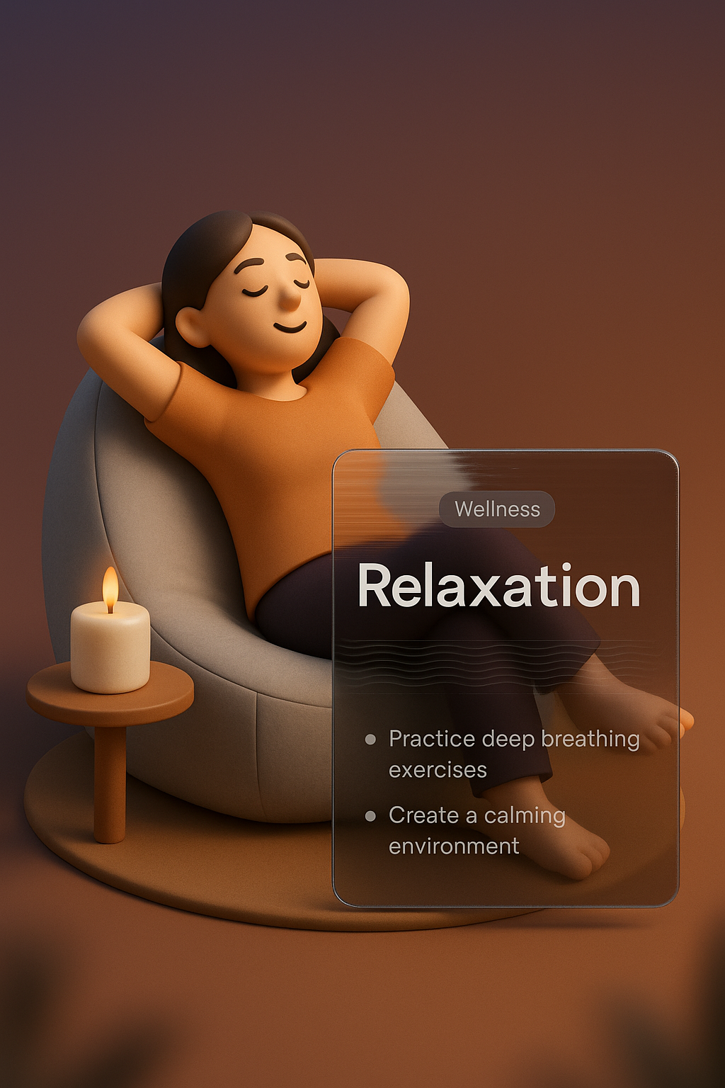 3D Illustration of Relaxation Techniques and Wellness