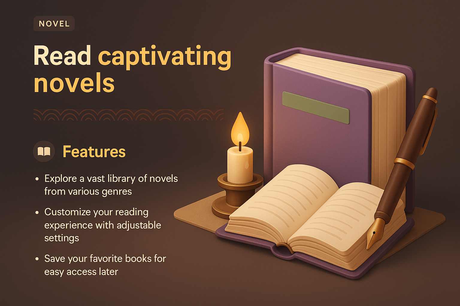 3D Illustration of a Novel-Themed Landing Page Design