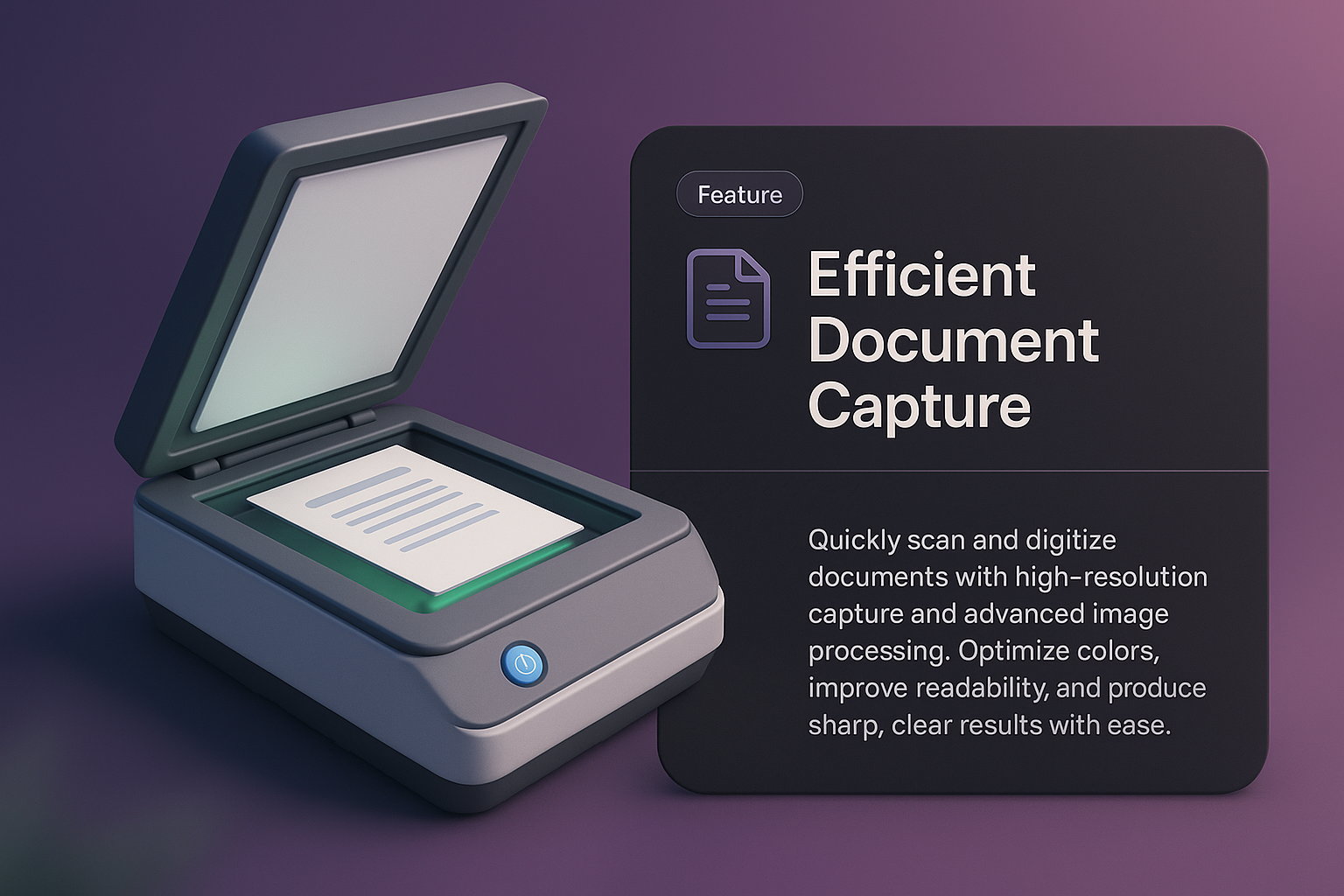 3D Web Design Featuring Document Scanner Illustration