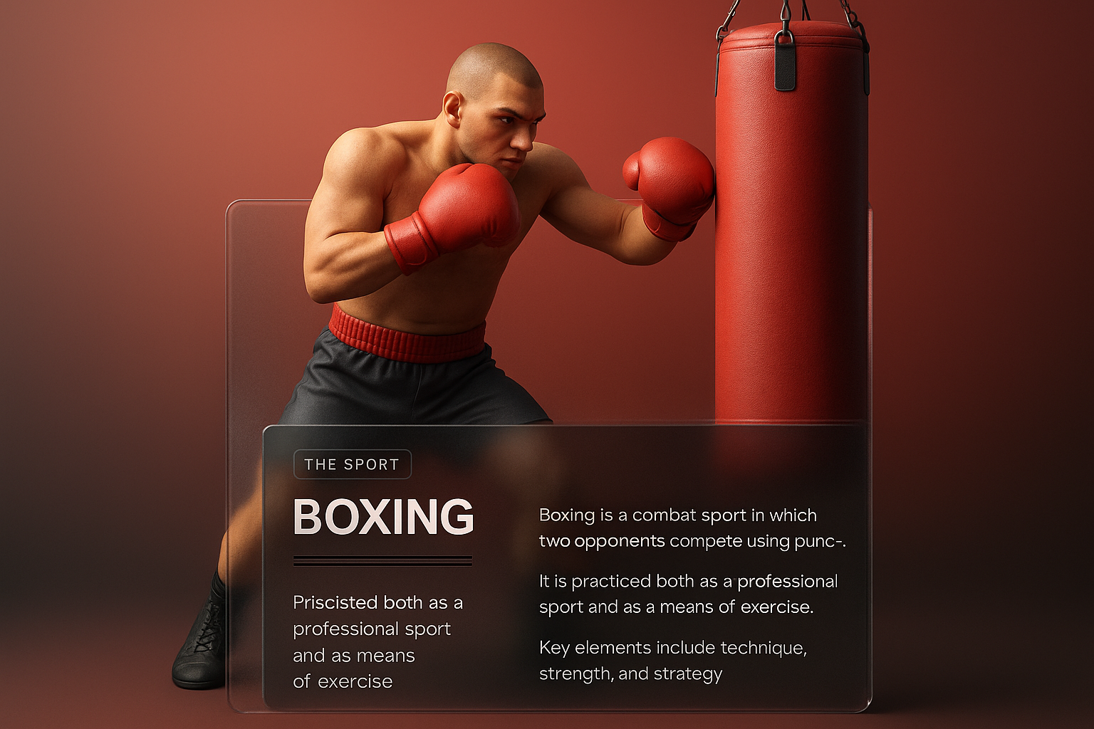 3D Boxing Illustration with Transparent Design Elements