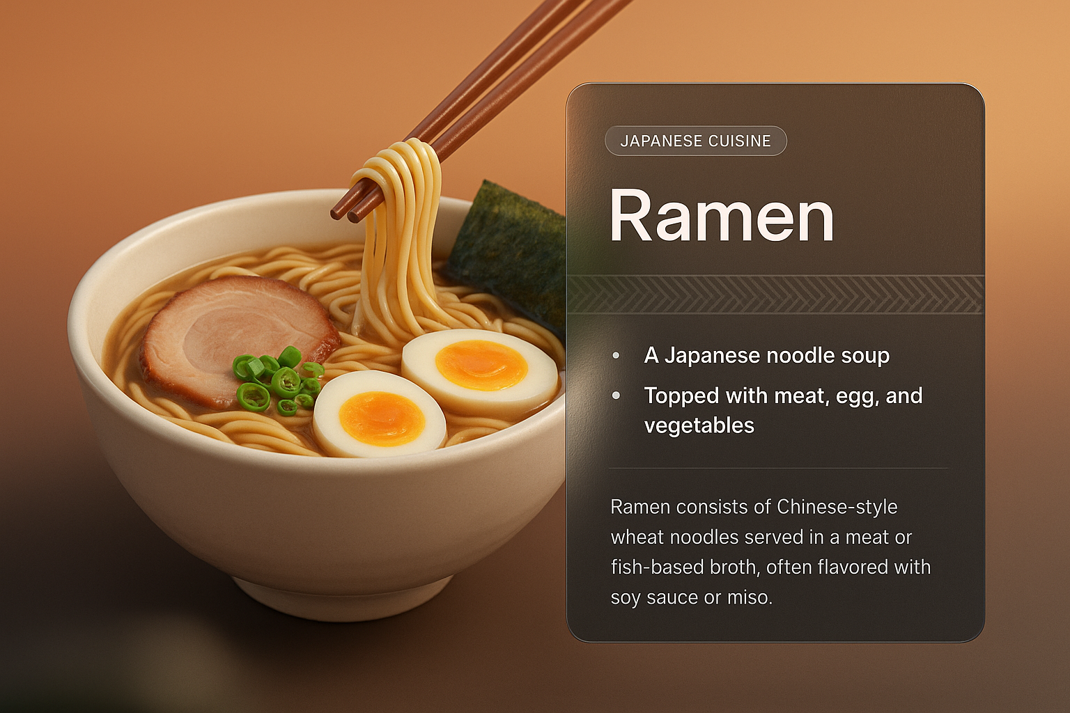 3D Ramen Bowl Illustration with Informative Overlay