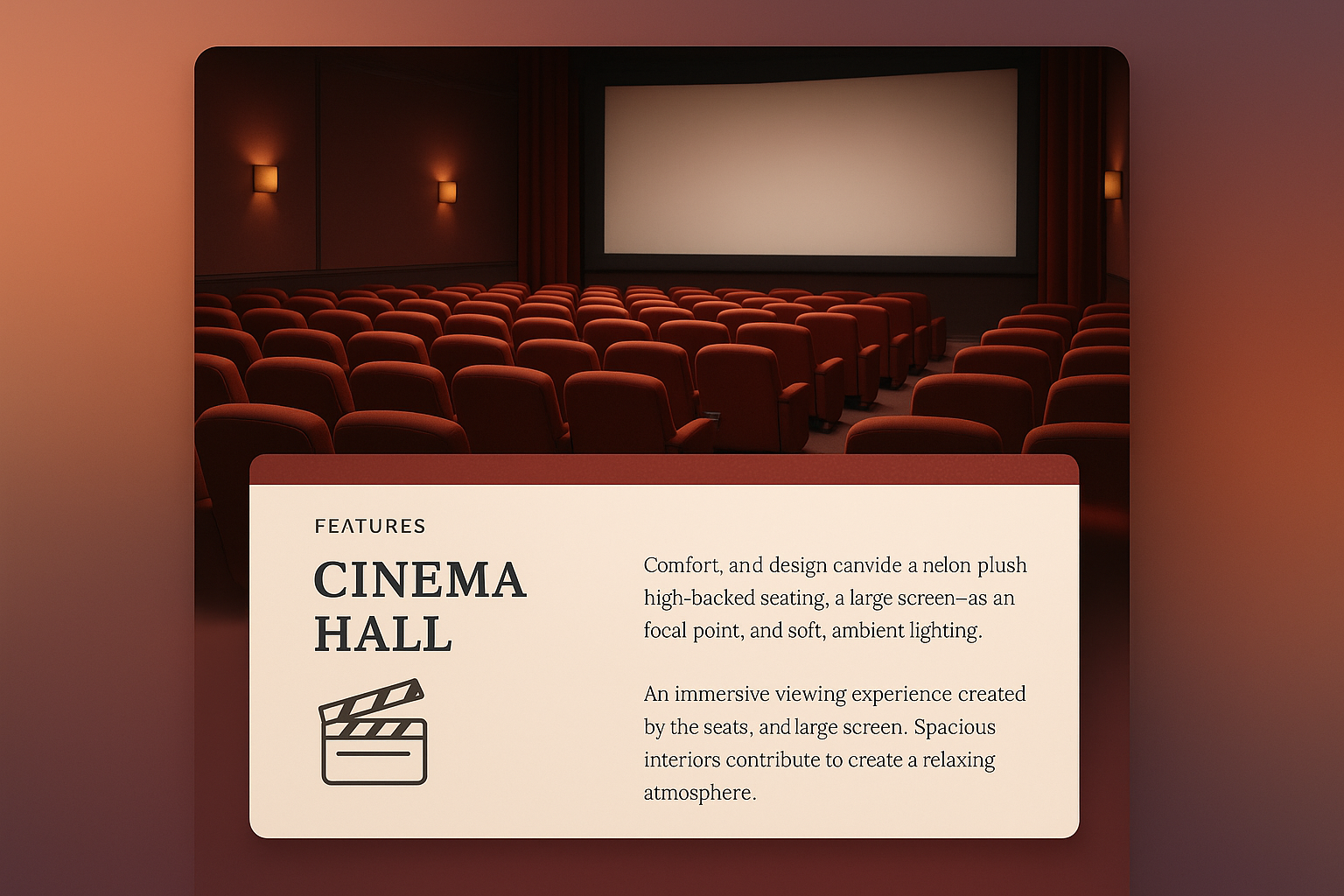 3D Cinema Hall Illustration with Features Description
