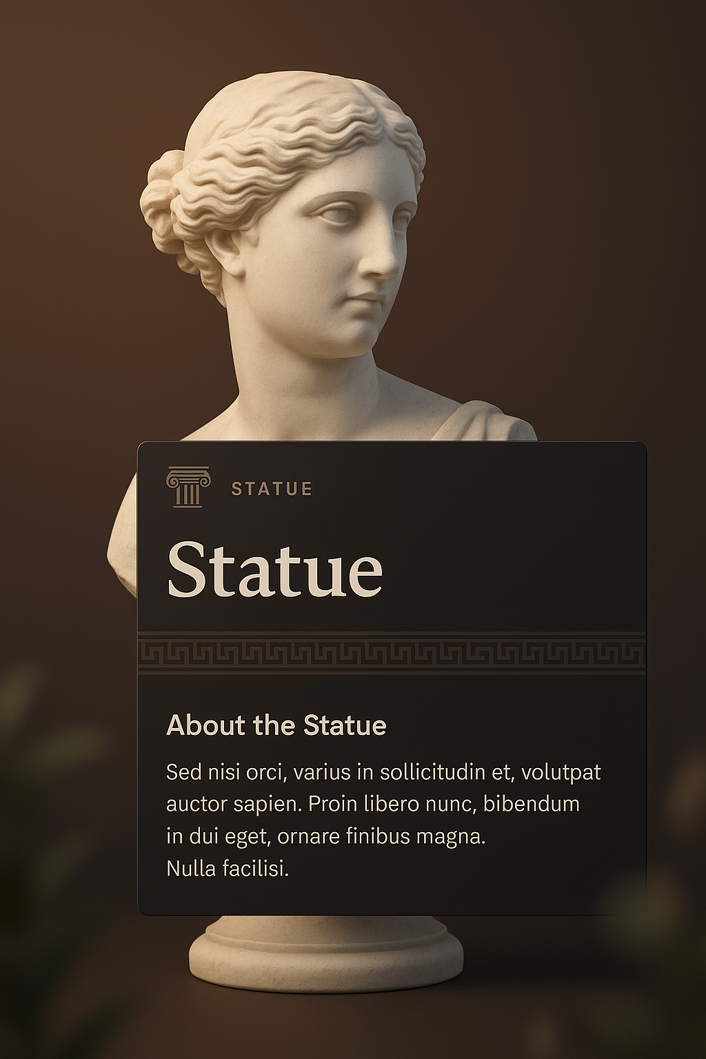 Elegant 3D Statue Design with Informative Overlay
