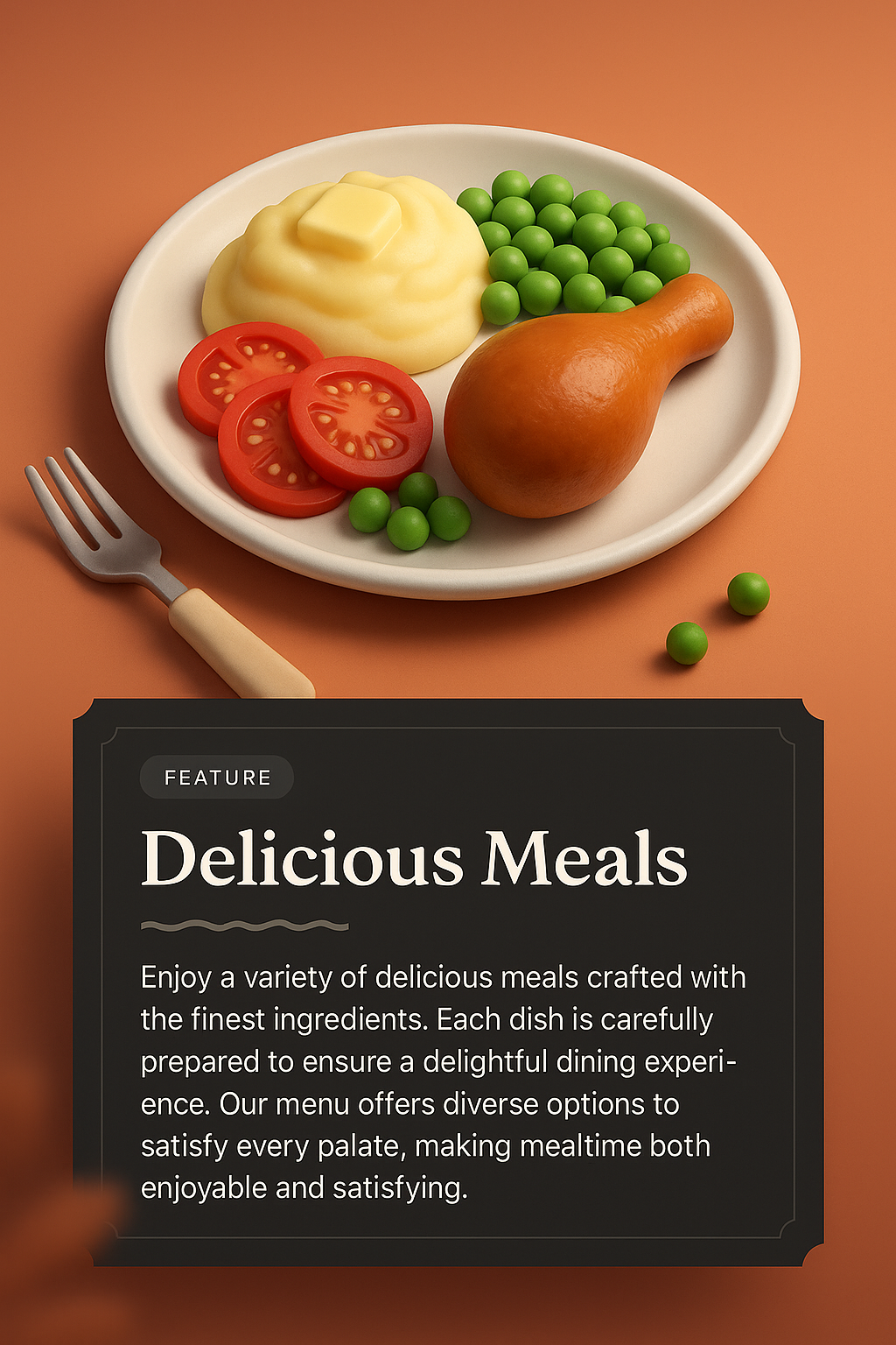 Creative 3D Web Page Design Featuring Delicious Meals