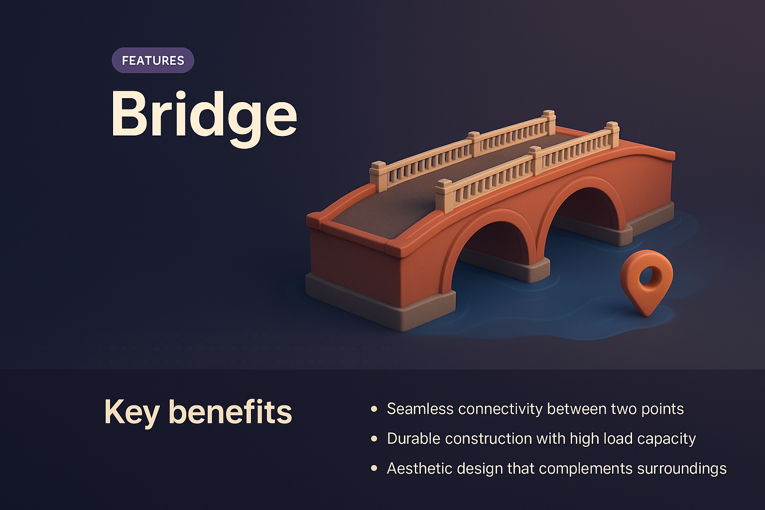 3D Bridge Design Illustration with Key Features