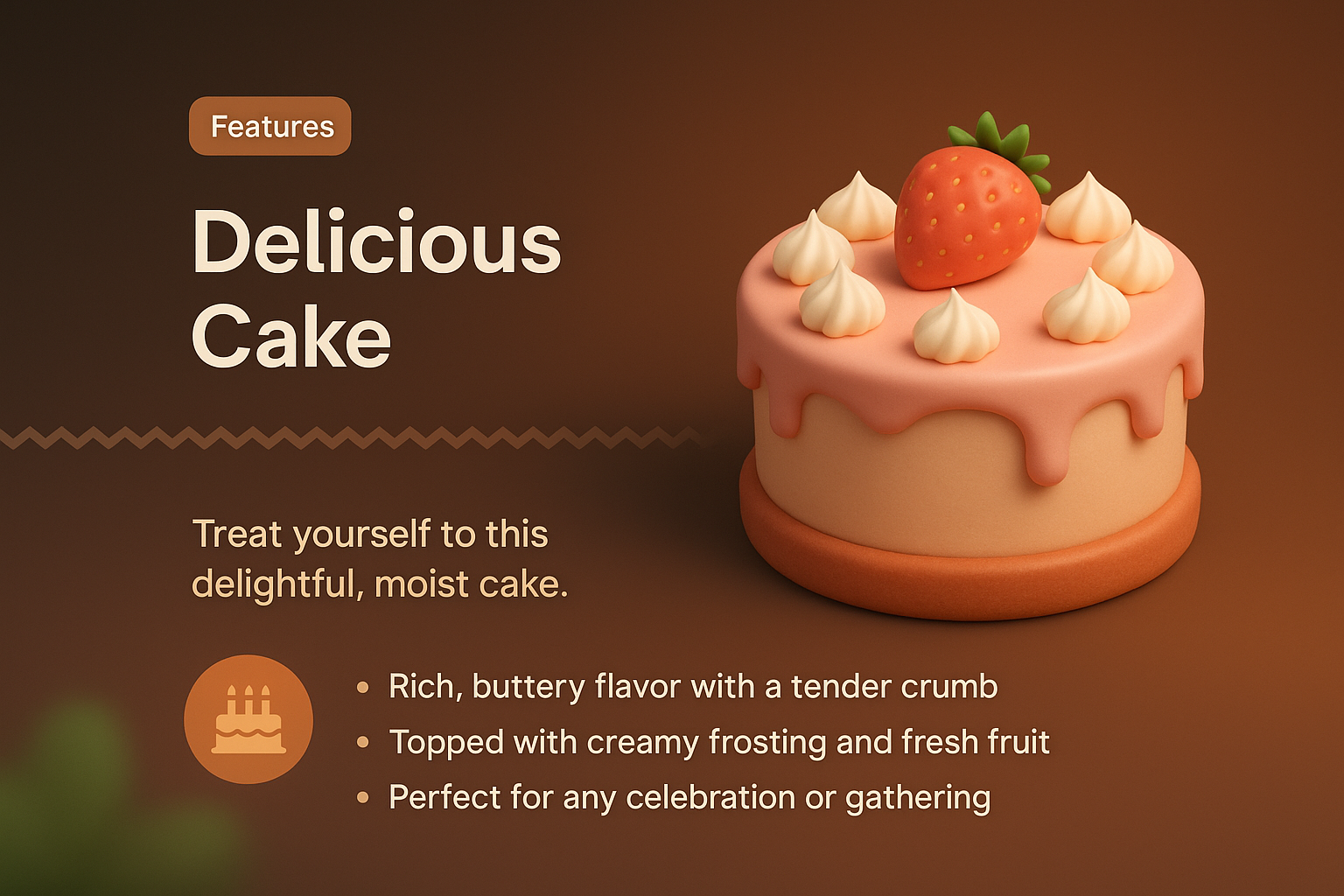 Delicious Cake Landing Page Design with 3D Illustration