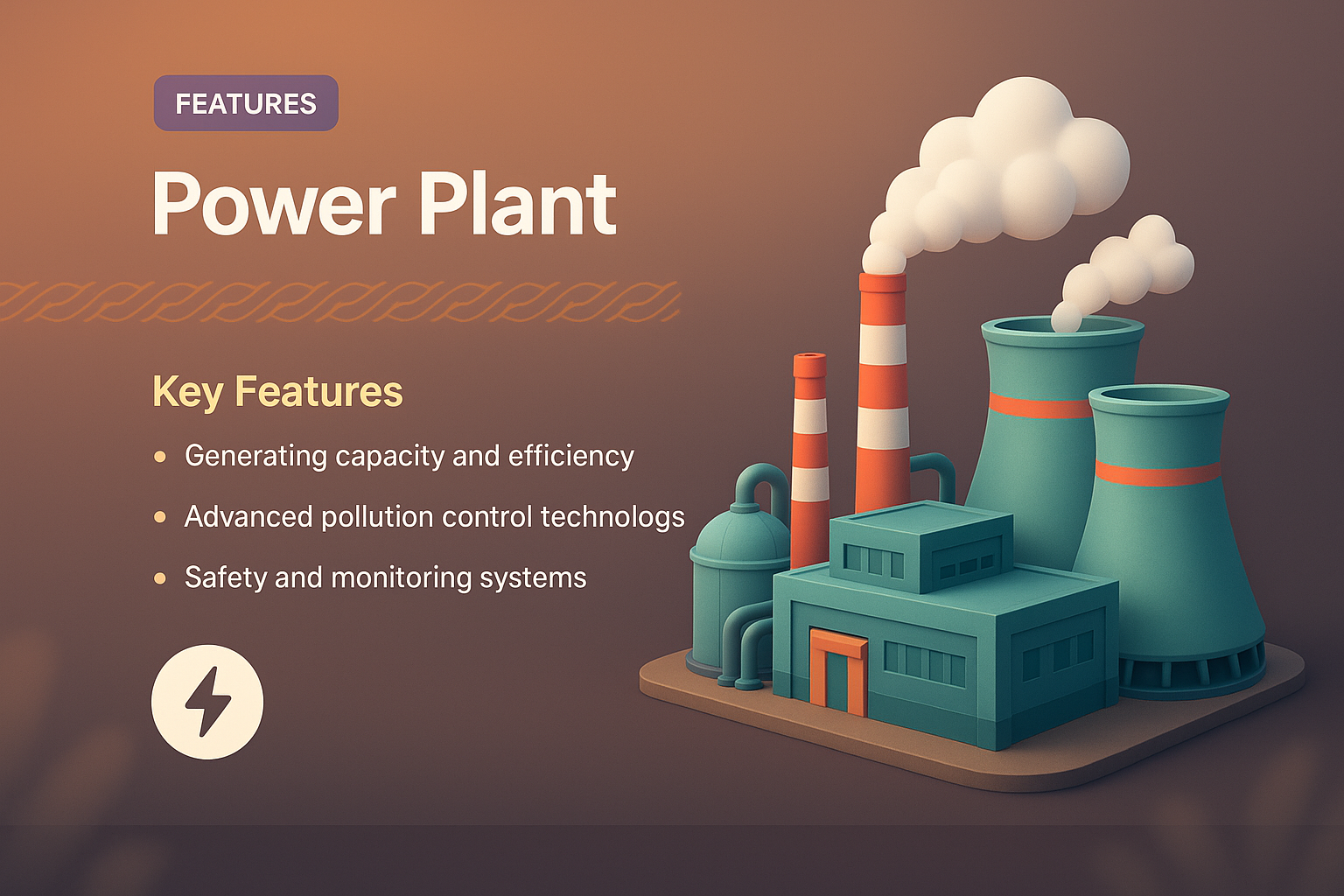 3D Illustration of a Modern Power Plant with Key Features