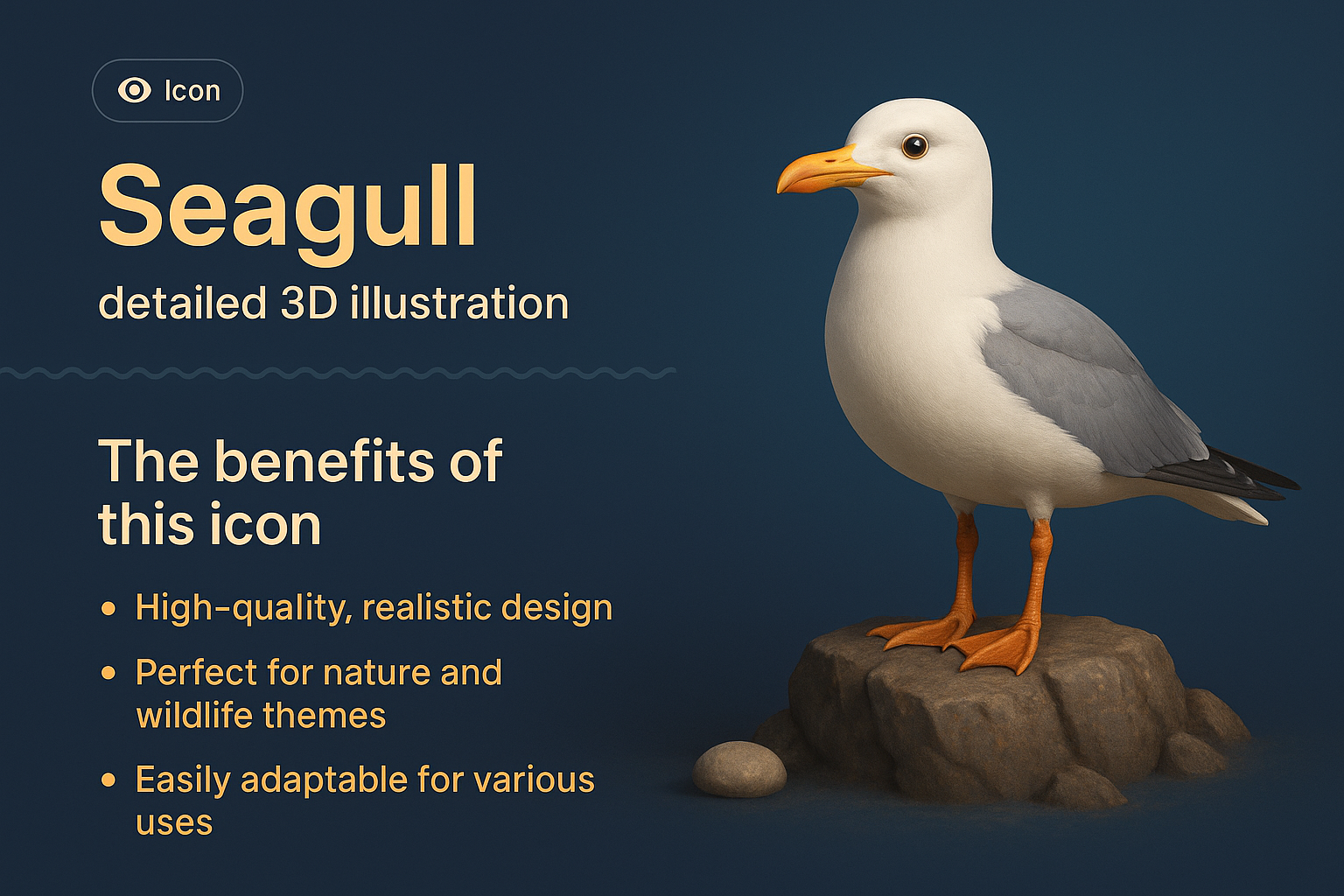 3D Seagull Icon Illustration for Nature Themes
