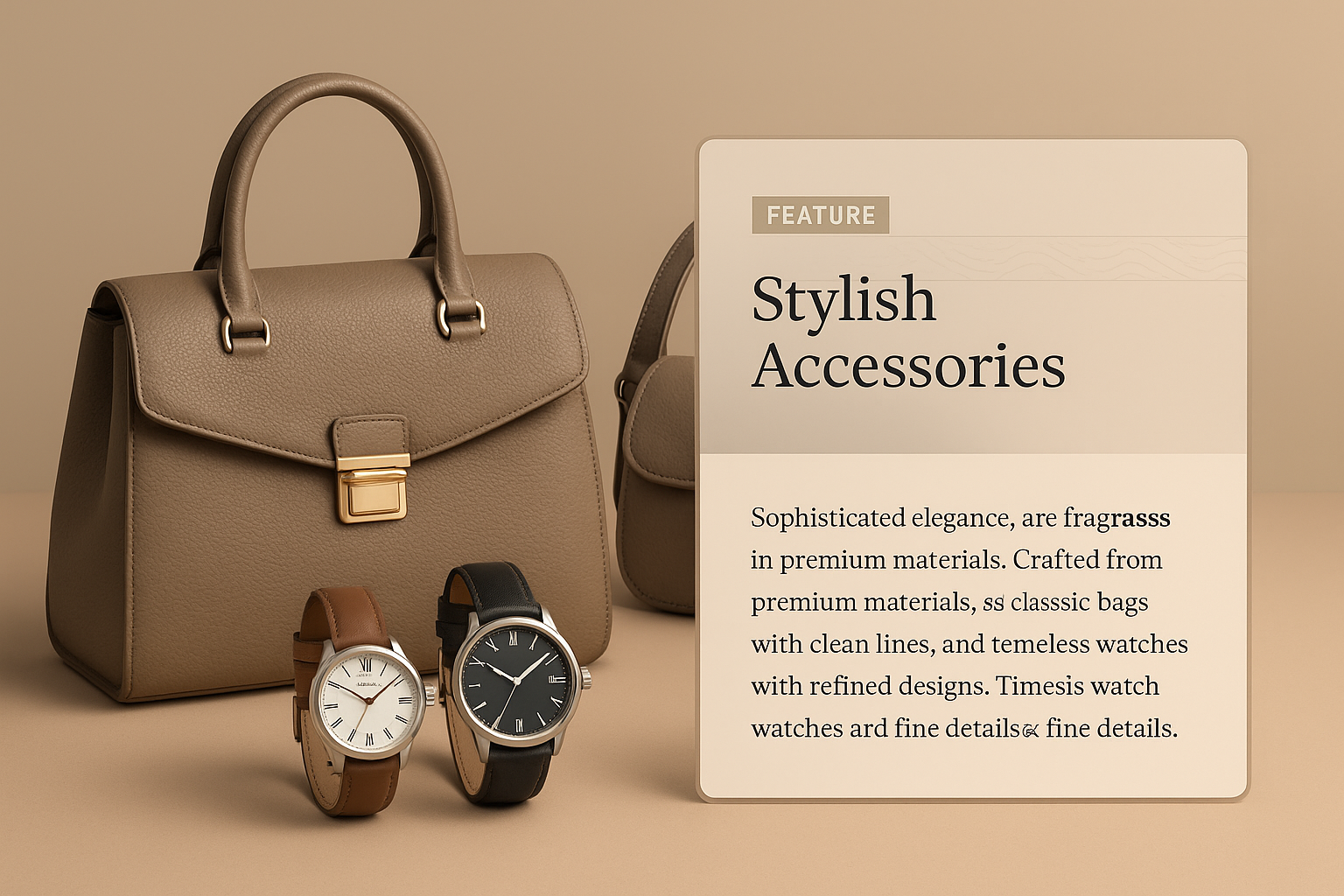 3D Illustration of Elegant Accessories Featuring Bags and Watches