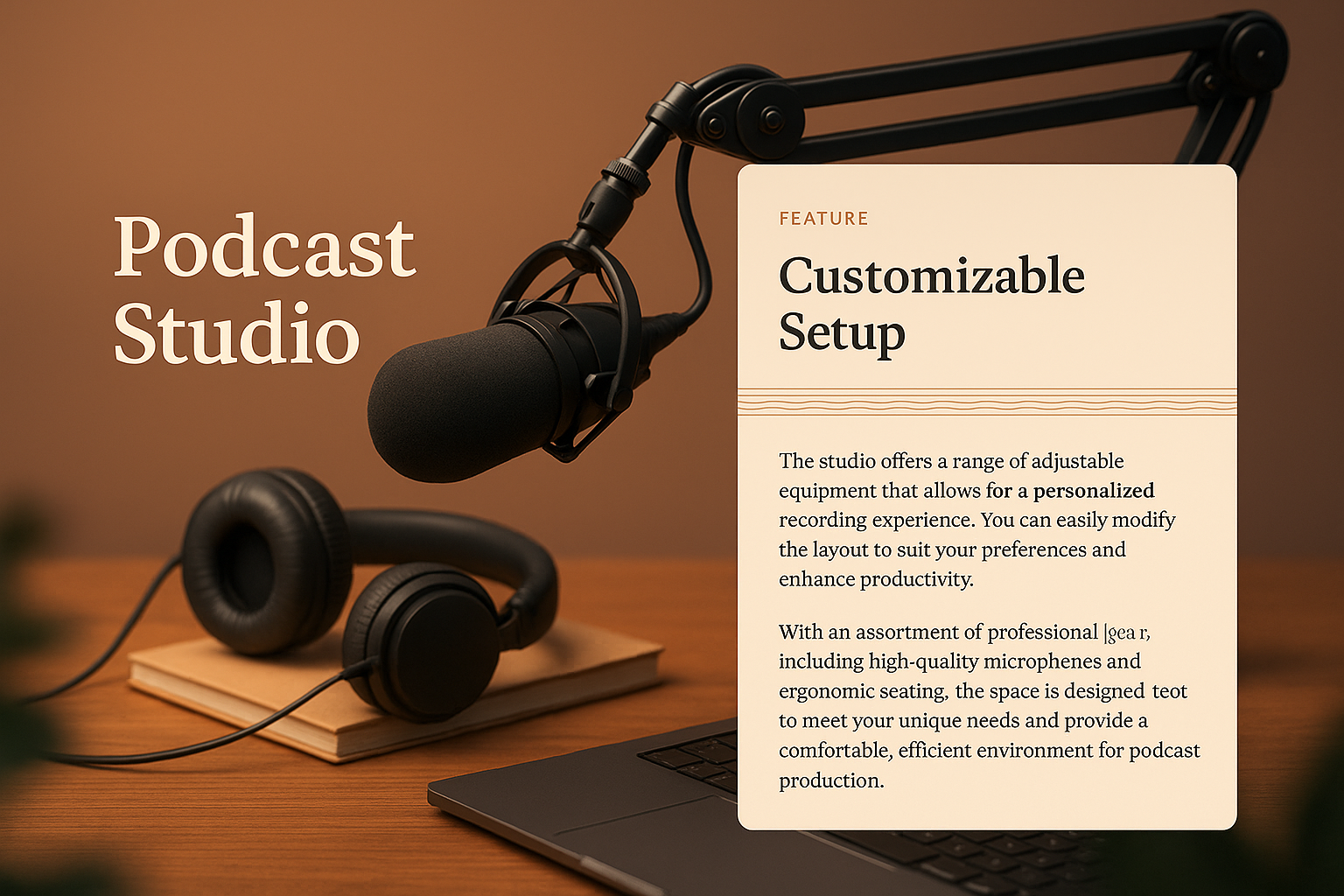 Customizable Podcast Studio with Ergonomic Equipment