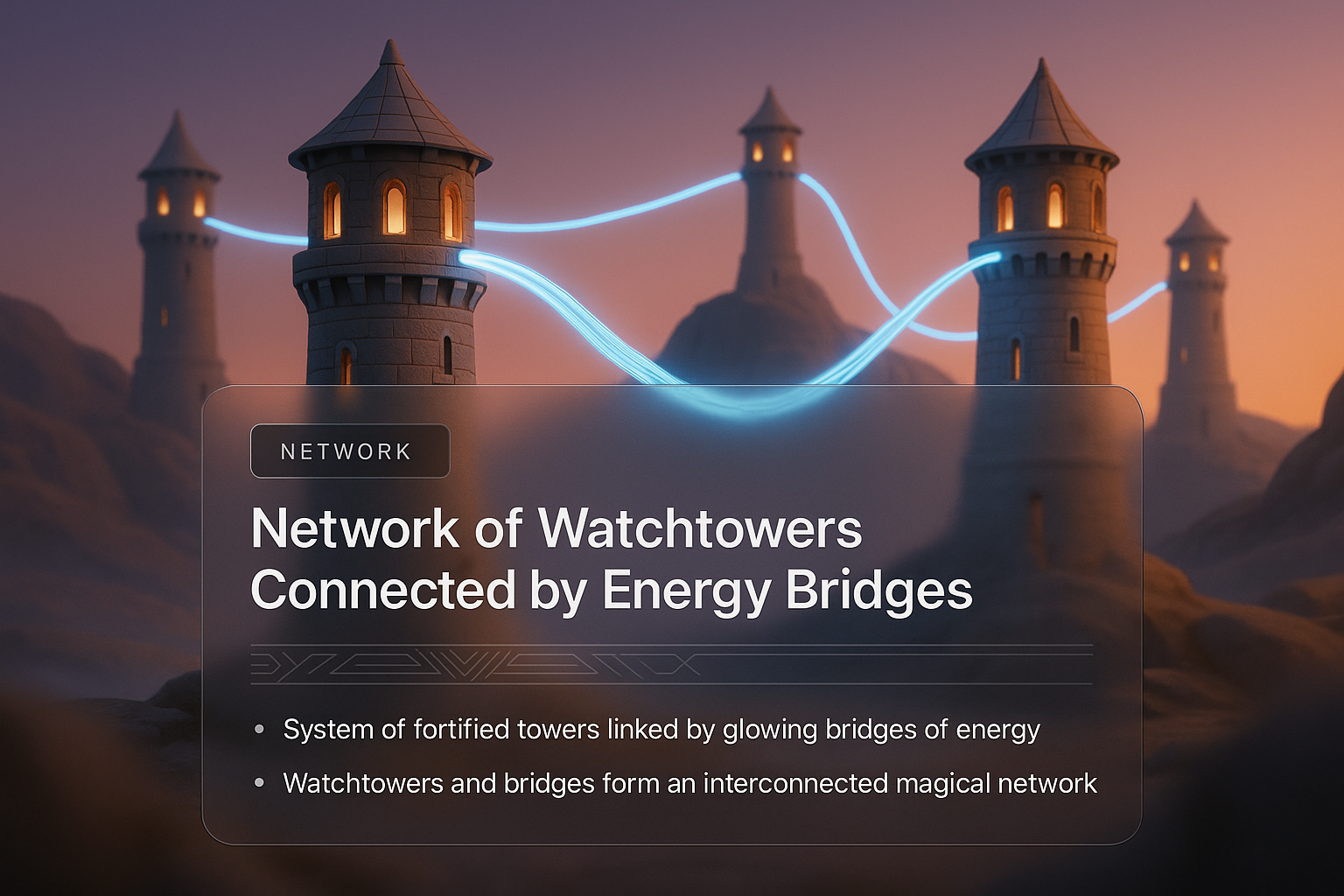 Network of Watchtowers Connected by Energy Bridges Illustration