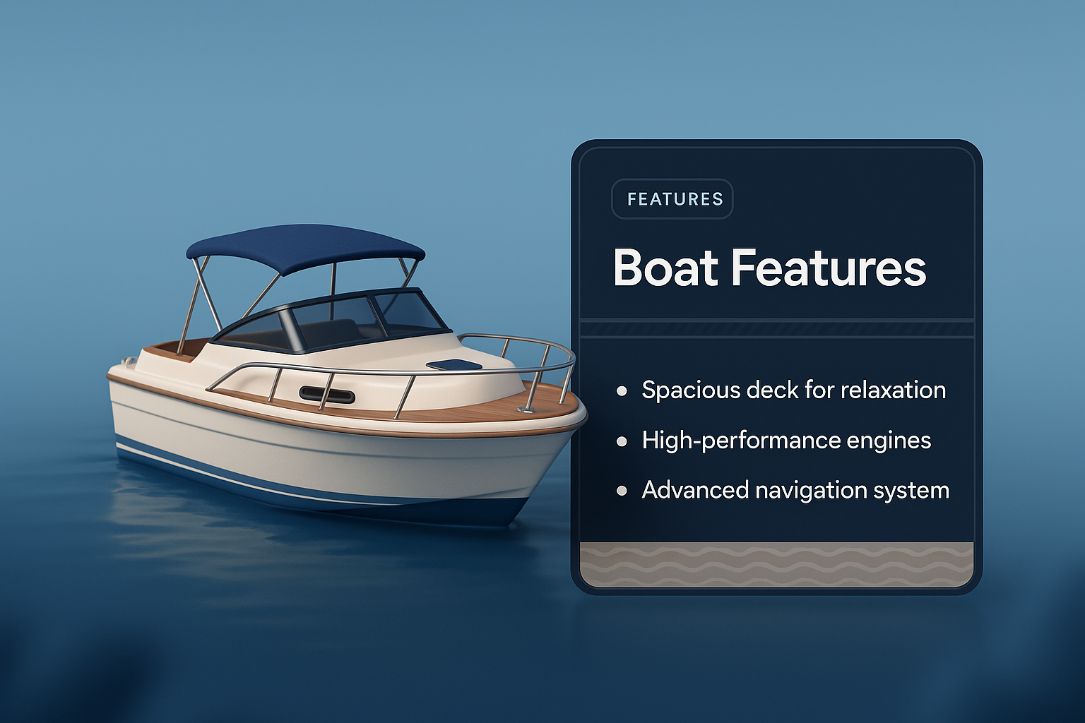 3D Illustration of a Boat with Feature Highlights