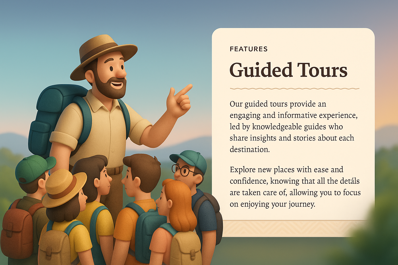 Engaging Tourist Group with Guide in 3D Illustration