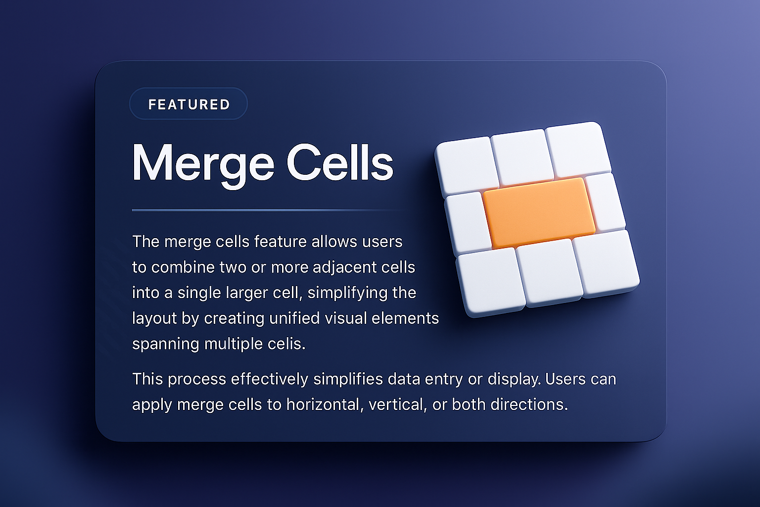 Merge Cells Feature in 3D Design for Web Page Integration