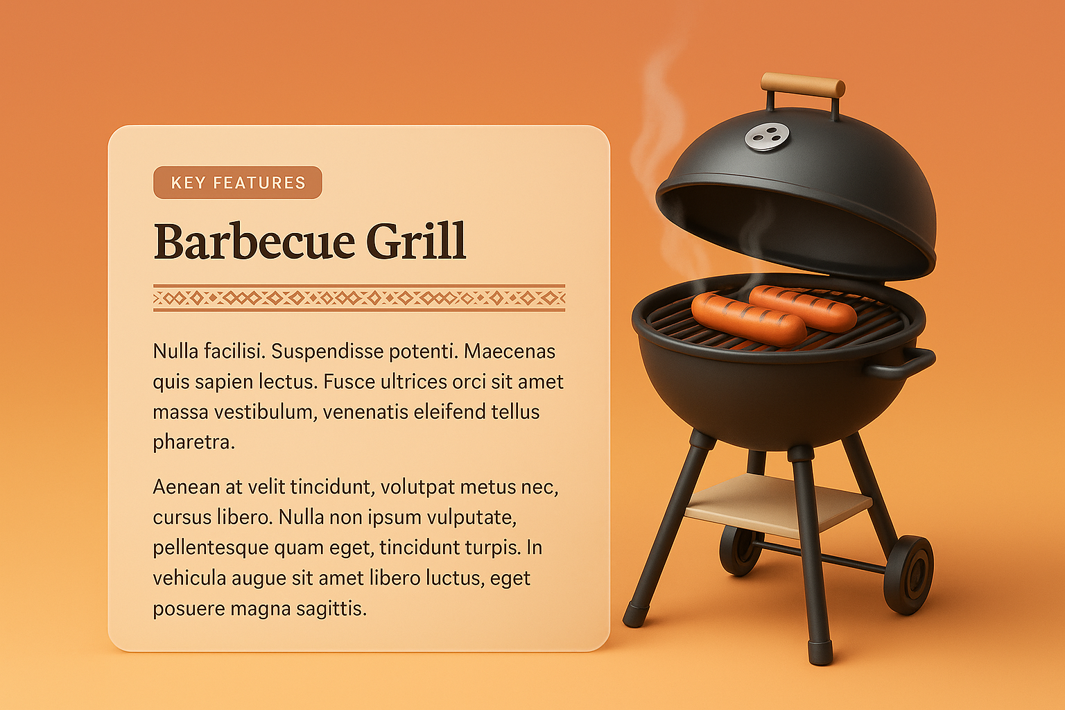 Stylish 3D Barbecue Grill Design with Key Features