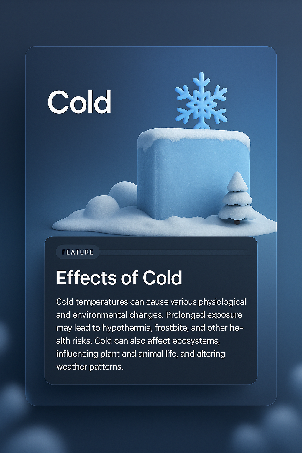 3D Cold Themed Web Page Design with Feature Description