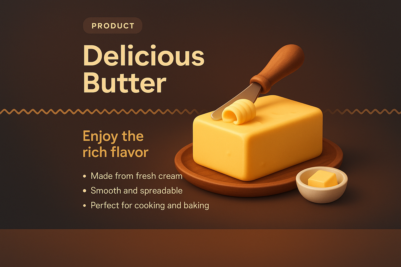 Landing Page Design Featuring Delicious Butter in 3D Illustration