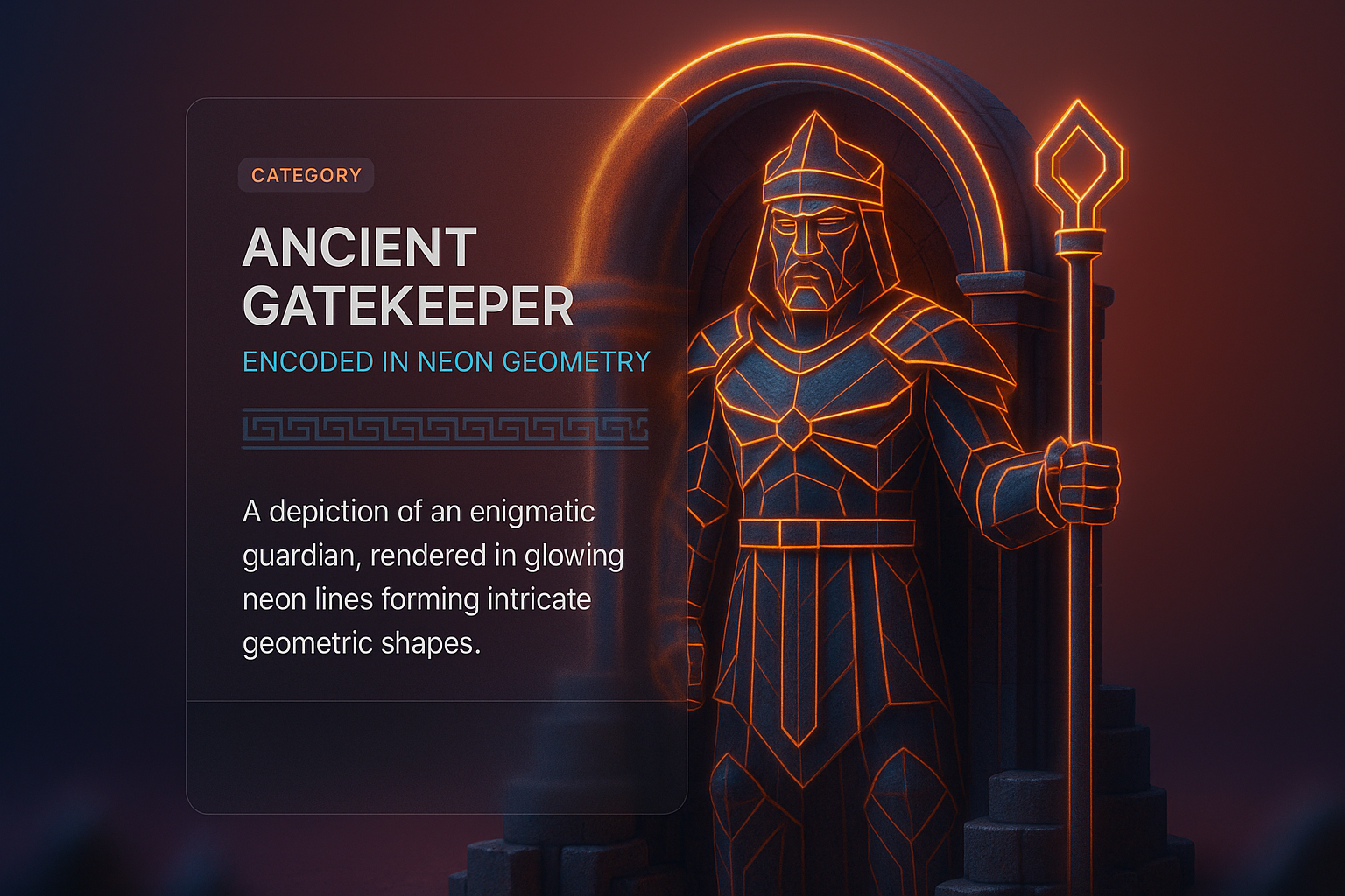 Ancient Gatekeeper in Neon Geometry: A Stunning 3D Illustration