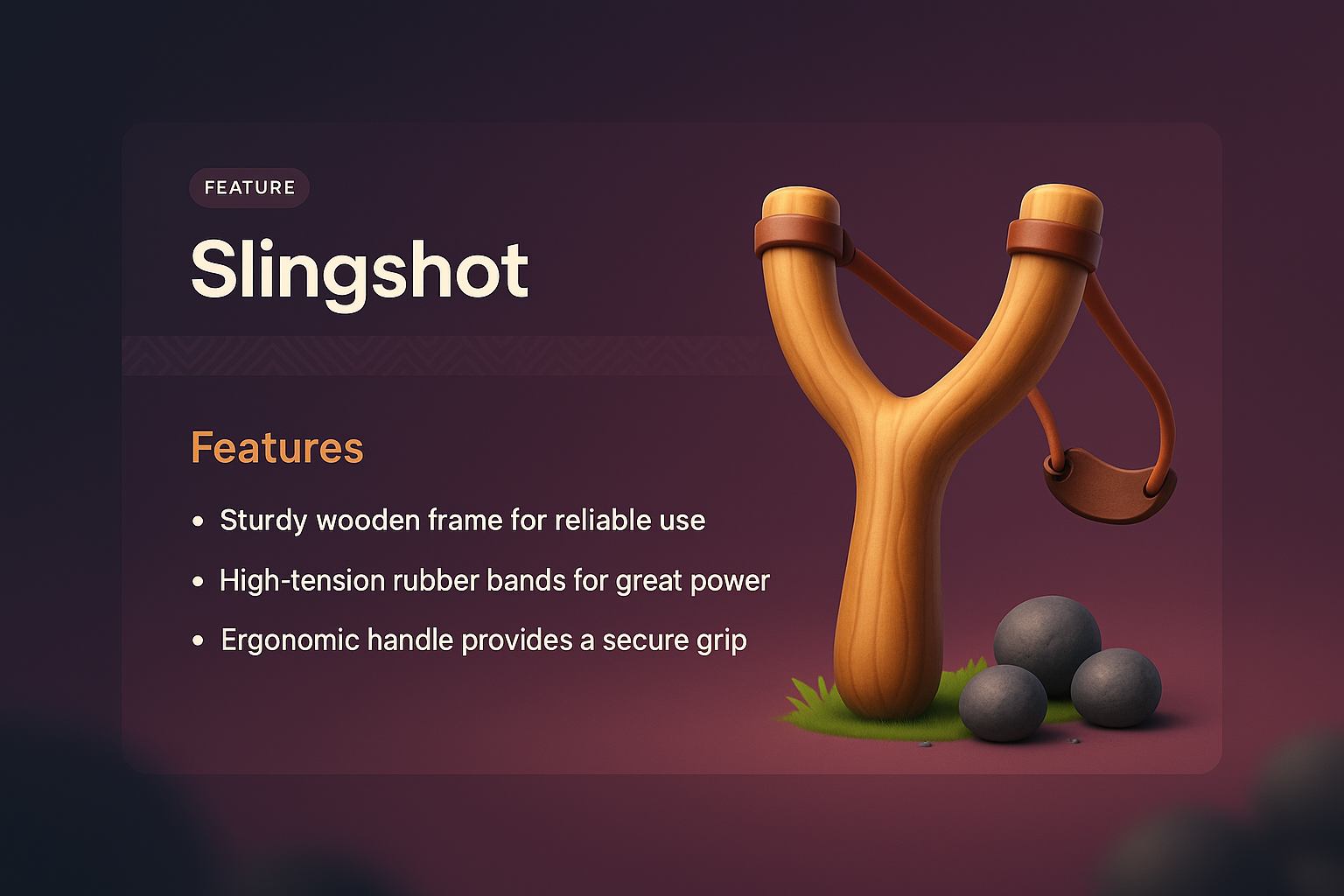3D Slingshot Illustration with Feature Highlights