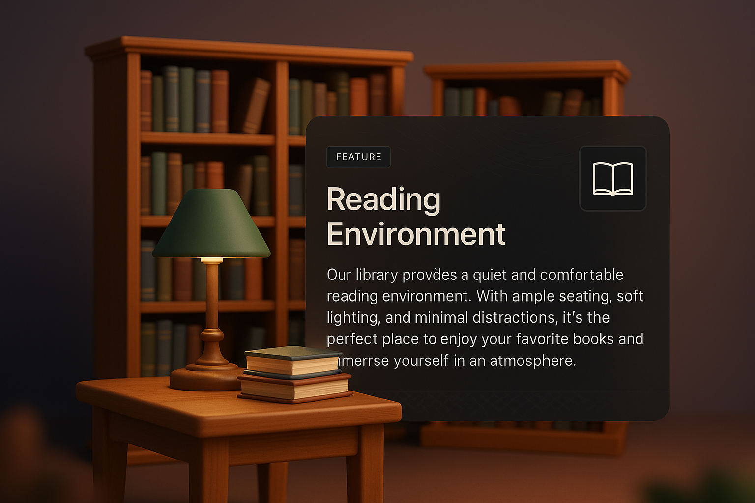 3D Library Design Featuring Cozy Reading Environment