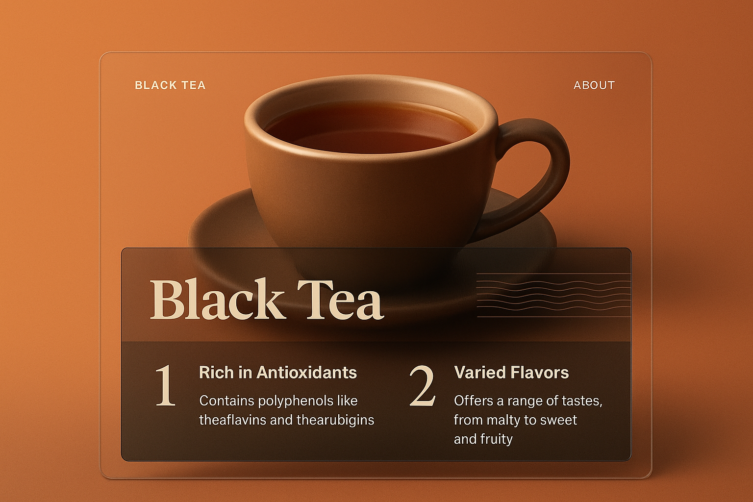 Elegant Black Tea Web Page Design with 3D Illustration