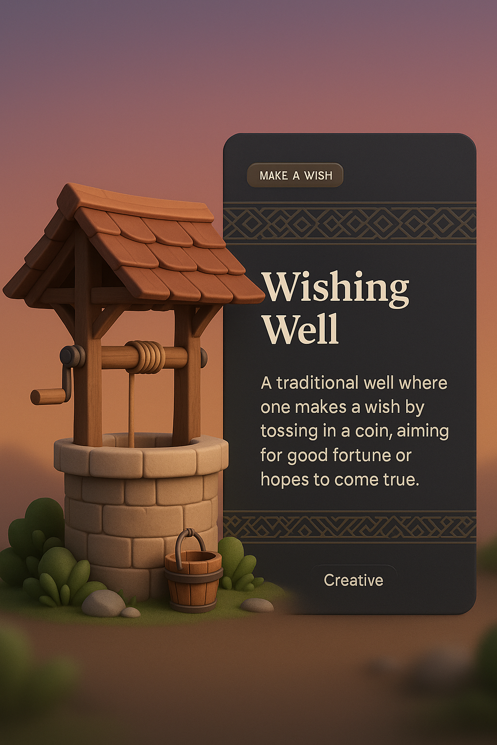 Charming Wishing Well Illustration with Text Overlay