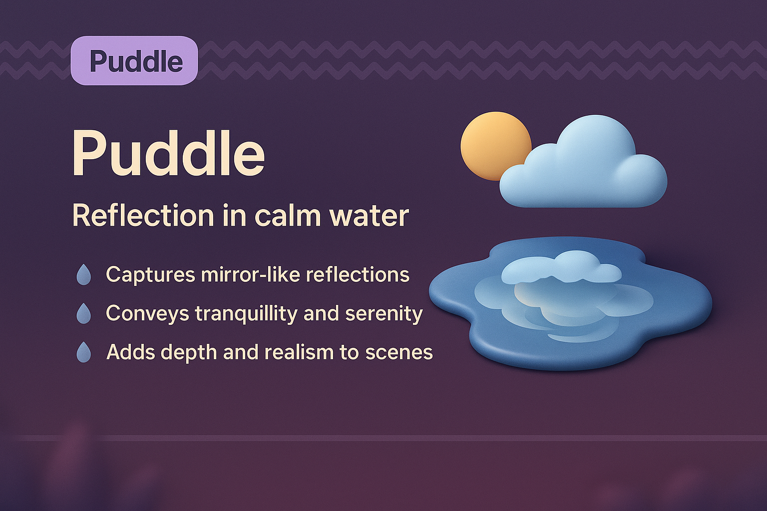 3D Puddle Landing Page Design with Tranquil Elements
