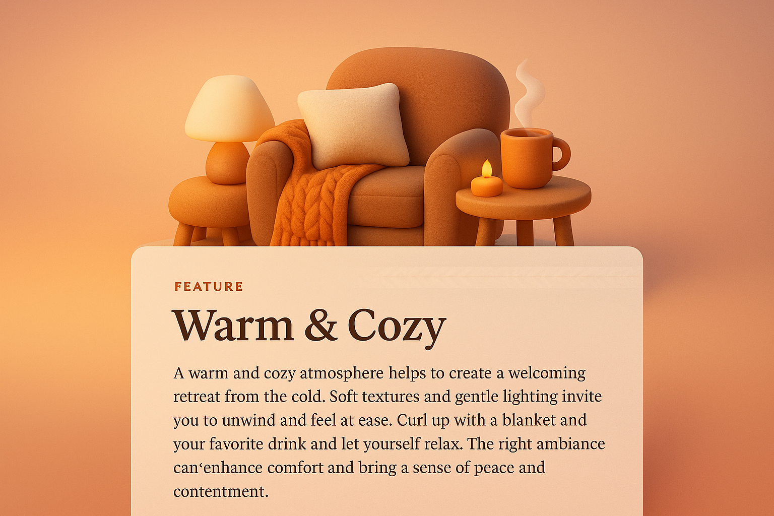 Warm & Cozy 3D Illustration for Inviting Web Design
