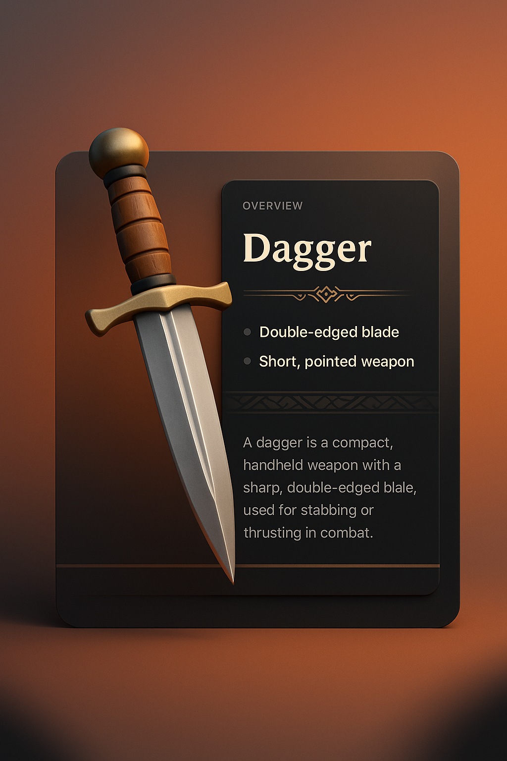 3D Dagger Illustration with Informative Overlay