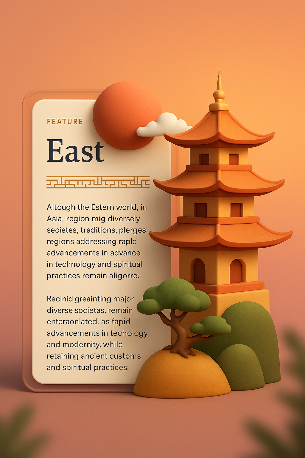 3D Illustration Representing the East with Integrated Text Block
