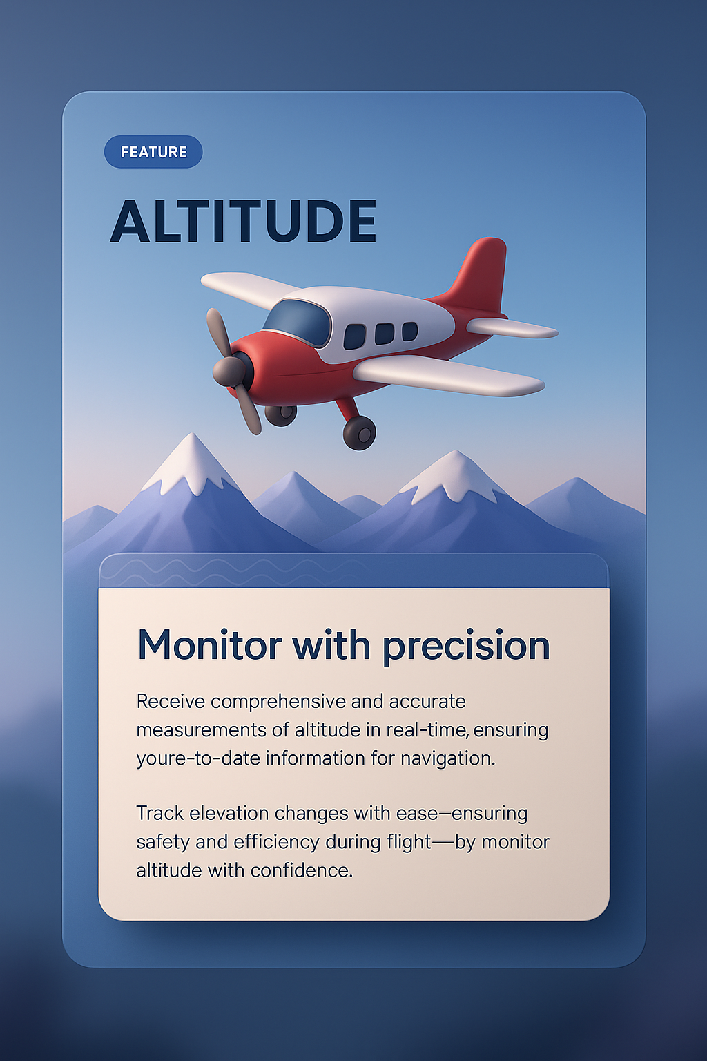 3D Illustration of Altitude Feature with Airplane and Mountains