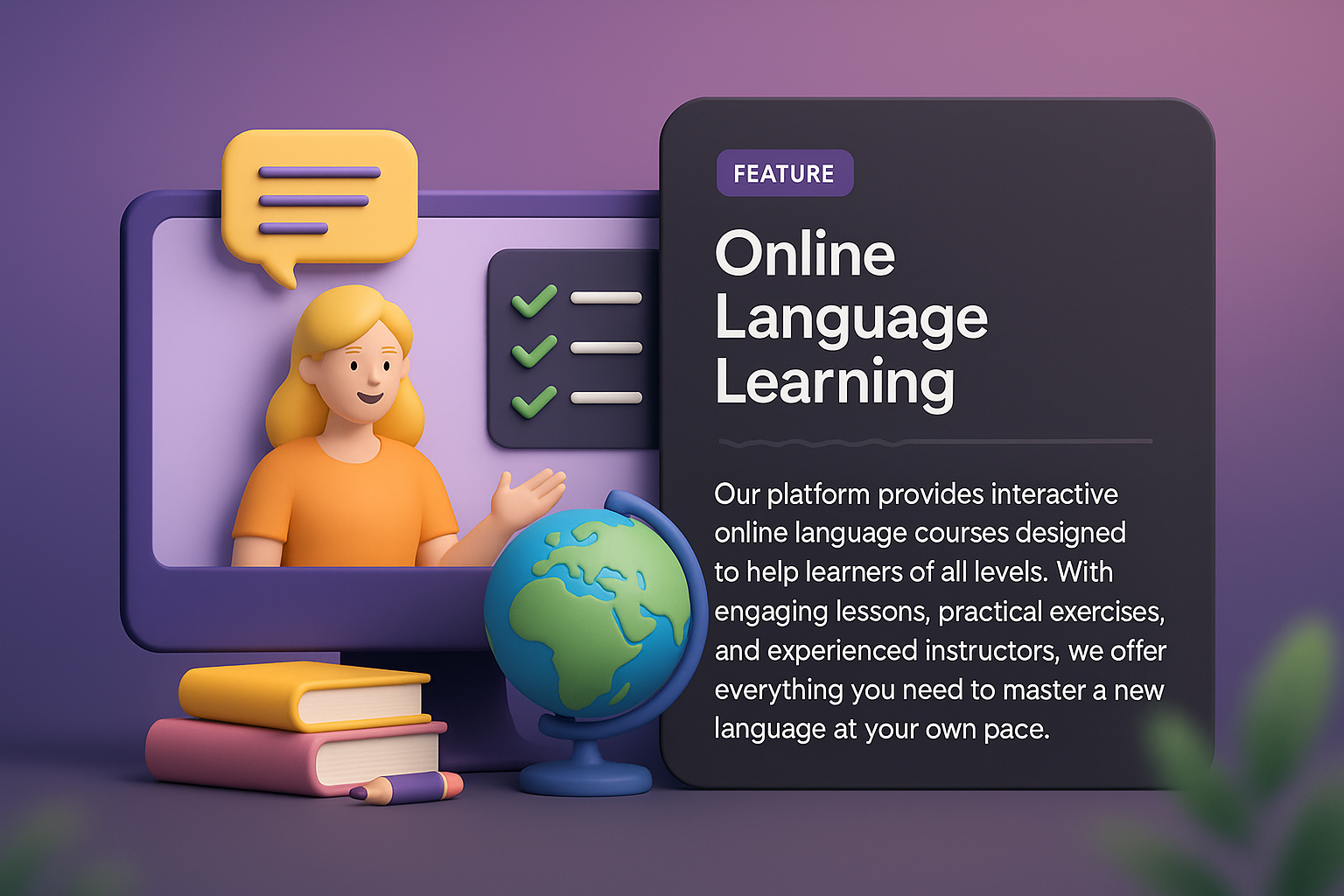 3D Illustration of Online Language Learning Concept