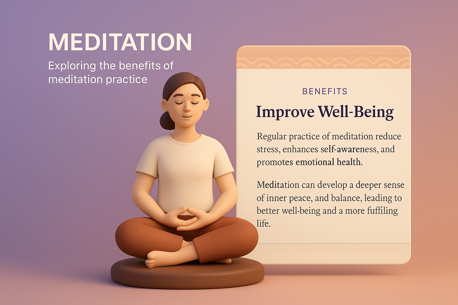 3D Meditation Scene Illustrating Benefits of Mindfulness