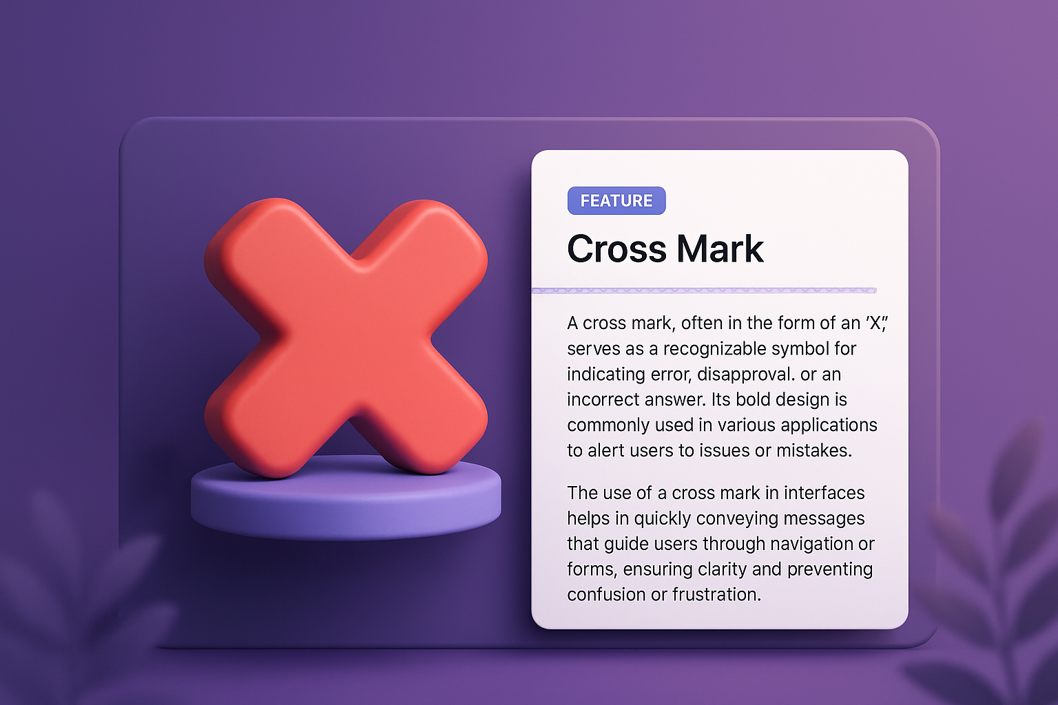 3D Illustration of Cross Mark Feature for Web Design