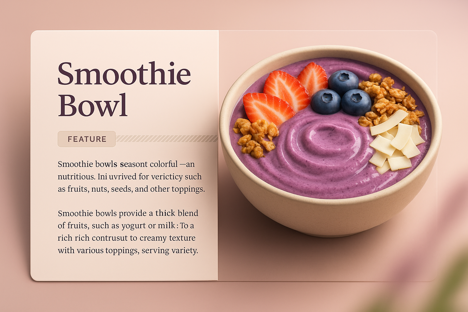 Colorful 3D Smoothie Bowl with Toppings and Feature Description